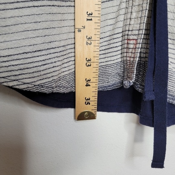 9-H15 STCL Anthro Linen Stripe Tunic Top Navy Blue Women's Sz Medium Boho Casual - Picture 13 of 15